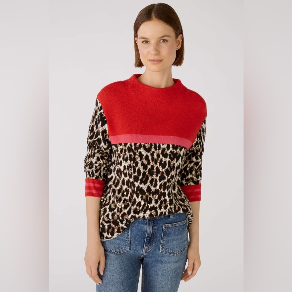 OUI 79599 CAMEL RED ANIMAL PRINT SWEATER size US 10